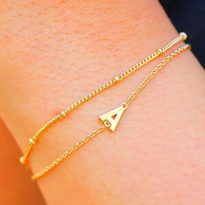 ▶ LIMITED EDITION!! Letter A-Z Initial Gold Bracelet 2 Layered Chain, ELDM22188